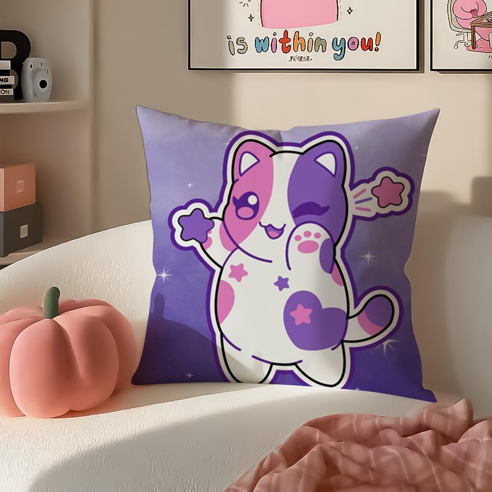 Cute Anime Cat AAphmau Meow Cushion Cover Pillowcase Short Plush Invisible Zipper Room Sofa Cushion Cover