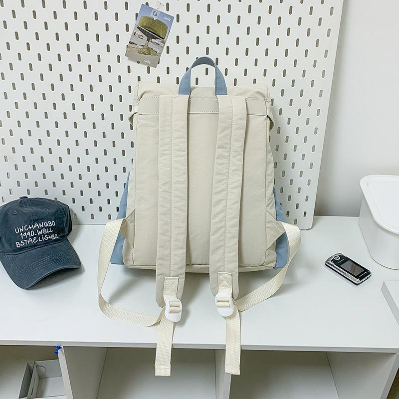 Schoolbag Fun Wild Tone Slack Beige Color Matching Backpack Couple College Student Outdoor Hiking Commuter Mountaineering Backpack