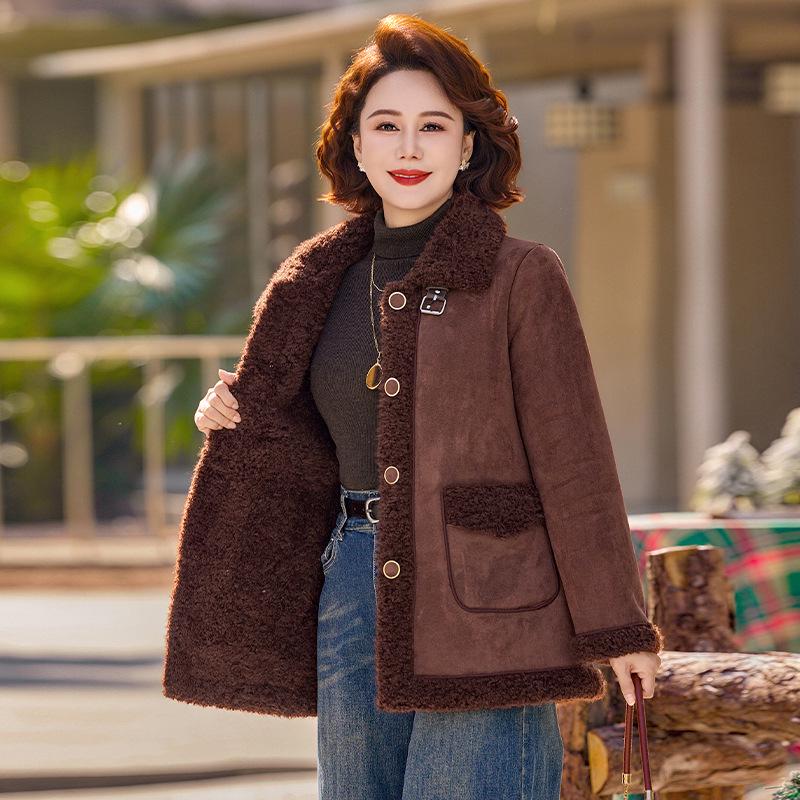 

Mom s Fashionable Fleece Woolen Coat: Plus-Size, Velvet, Warm Cotton Jacket for Middle-Aged & Elderly Women 2XL (for 105-120 jin)