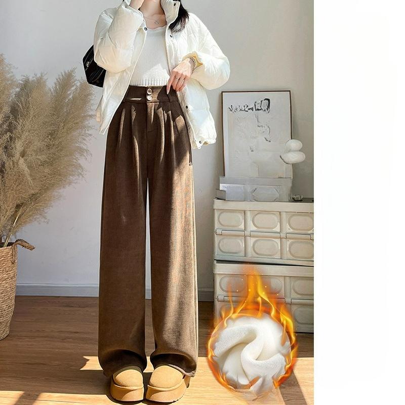 Plus Velvet Chenille Wide-leg Pants Women's Autumn and Winter High-waist Drape Straight Narrow Version of The Small Suit Pants