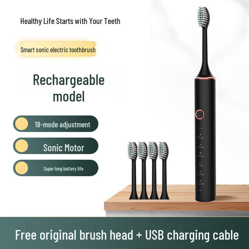 Rechargeable Sonic Electric Toothbrush for Men and Women - Adult Model, Soft Bristles, Waterproof, Long Battery Life.