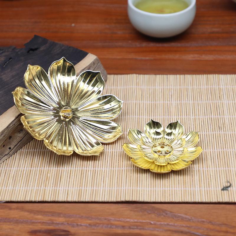 1Pcalloy Incense Burner Stick Holder Buddhism Lotus Line Incense Plate Sandalwood Coil Base Temples Yoga Studios Home Decoration