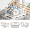 304 Stainless Steel Dish Rack with Swivel Spout & Wooden Handle, Space-Saving Rack for Drying Plates, Cups & Utensils