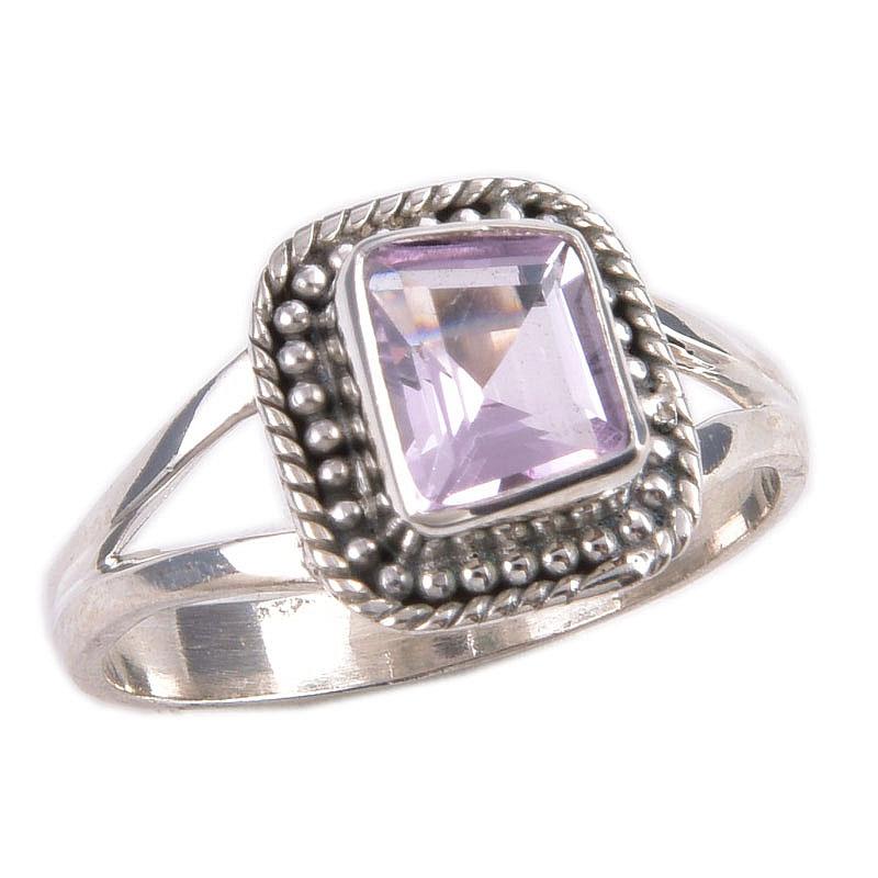 Natural Pink Amethyst Gemstone Handmade 925 Solid Silver Jewelry Ring S.8.5 U5h75