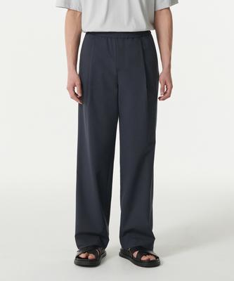 [Cooltandard] One-Pleat Wide Elastic Waist Slacks [Iron Gray]
