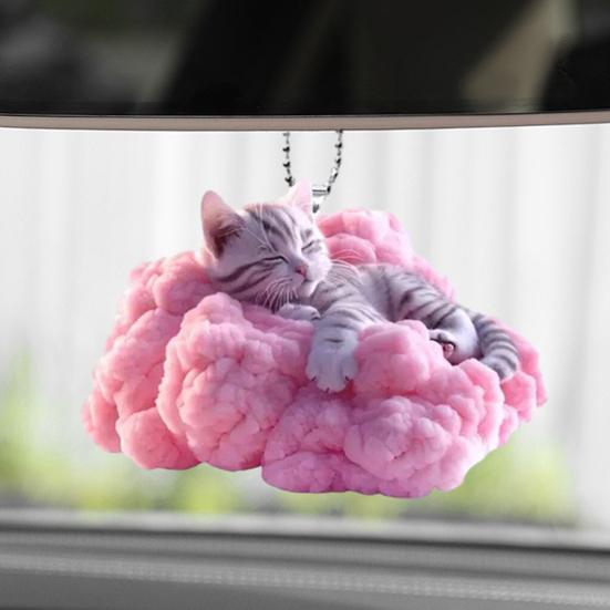 Adorno para espejo retrovisor con colgante de gato en 2D, colgante para interior de coche