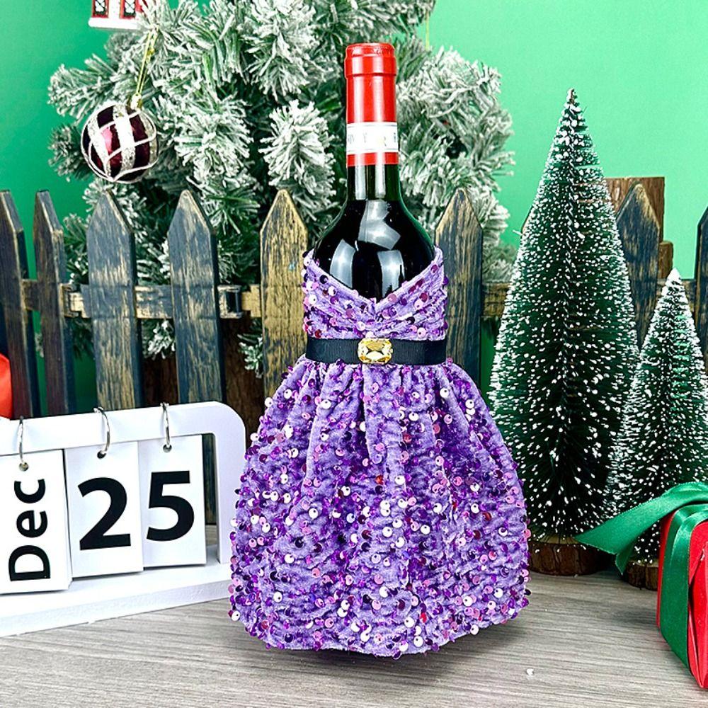 Платье Покрытия для Винных Бутылок Блестящий Мешочек для Шампанского Новое Покрытие для Бутылки Шампанского фиолетовый