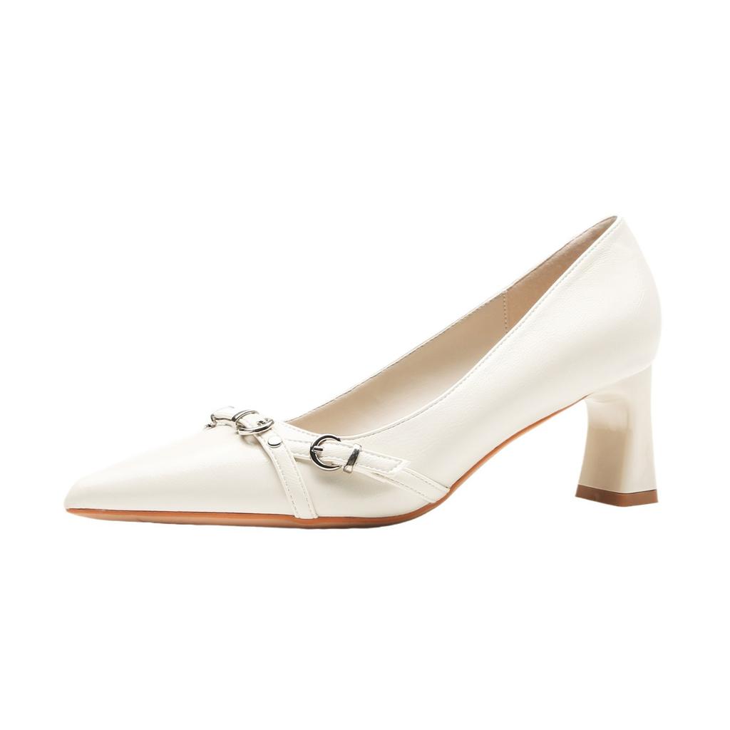 Stylish Women's High Heels, Thin Heels, Versatile Metal Pointed High-end Single Shoes, Commuting New Spring and Autumn Buckles