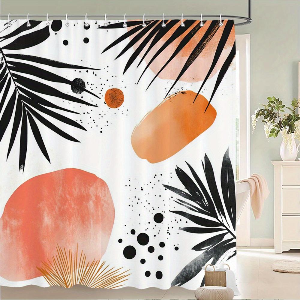 1 szt. czarna, pomarańczowa i biała zasłona prysznicowa z motywem liści, tkanina poliestrowa, można prać w pralce, odpowiednia do dekoracji łazienki