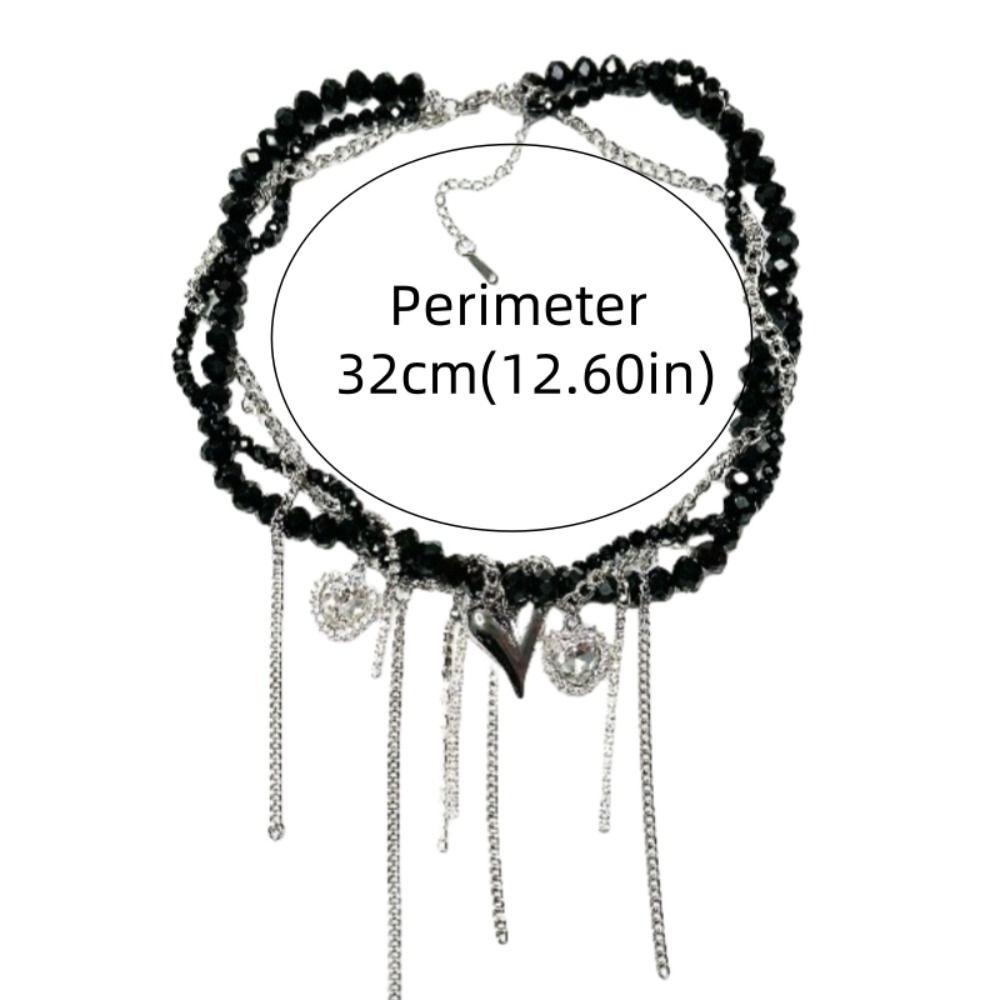 Punk Heart Pendant Necklace Transparent Y2K Crystal Necklace Fashion Beaded Rhinestone Choker  Gift