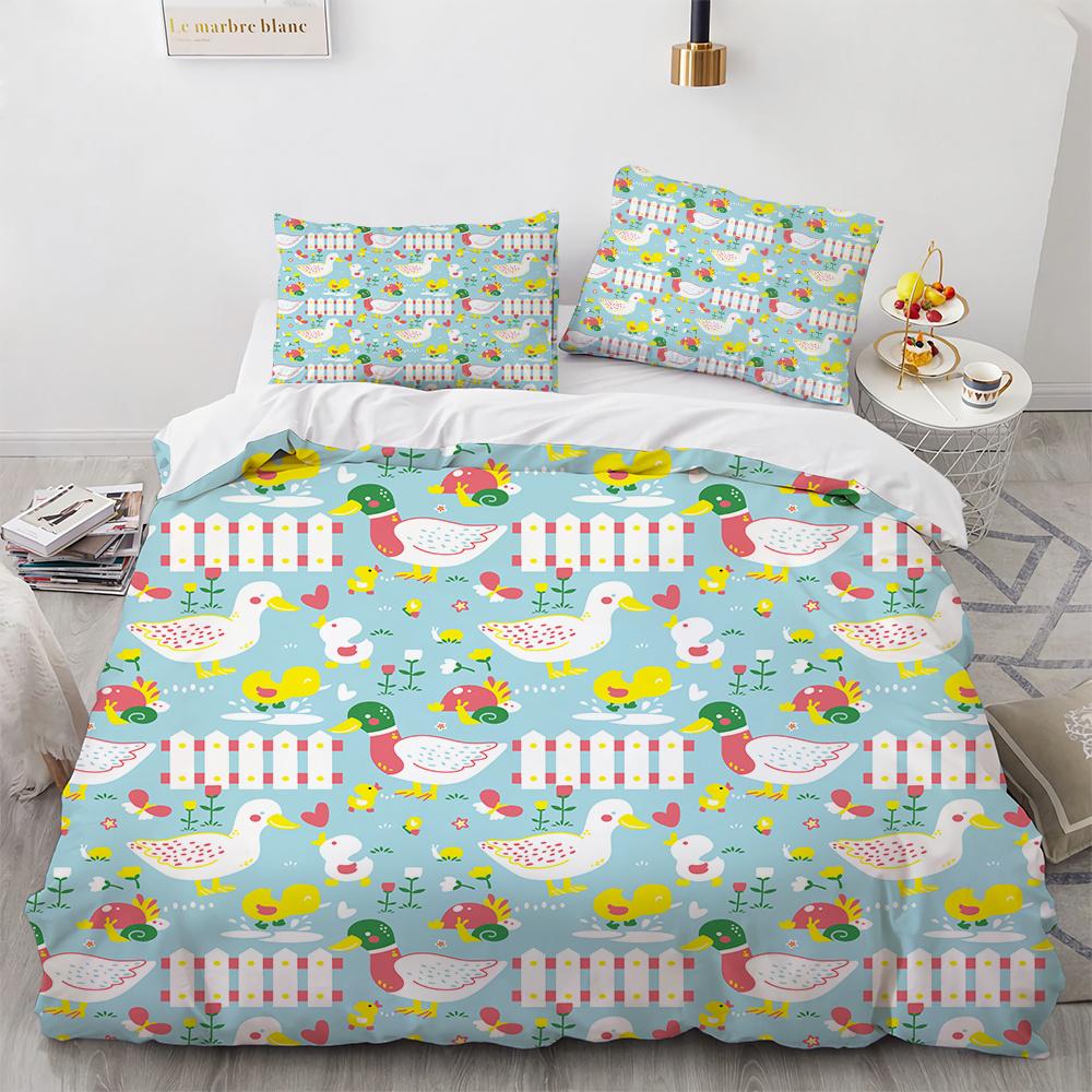 Tecknade Djur Påslakan Set Bi Björnar Kaniner Sött Mönster Täcktäck med Kuddfodral King Queen Full Storlek För Barn Flicka