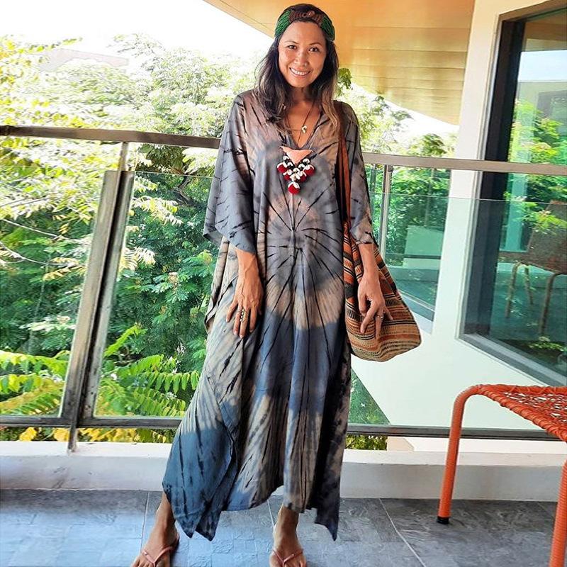 

Пляжный балахон с принтом халат свободное платье бикини солнцезащитные накидки платья женские one size