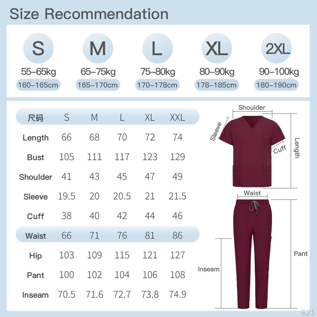 Unisex Skrubbesett Klassisk Maskinvaskbar Kortarmet Sykepleieruniform for