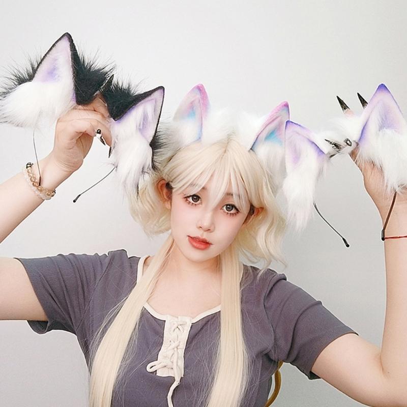 Realistic Cats Ear Hairband With Plush Hairband Gradients Color Design For Women Girls Cosplays Event Themed Parties