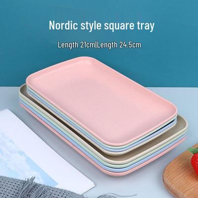 Rechteckiger Snack- und Obstteller im nordischen Stil aus Weizenstroh