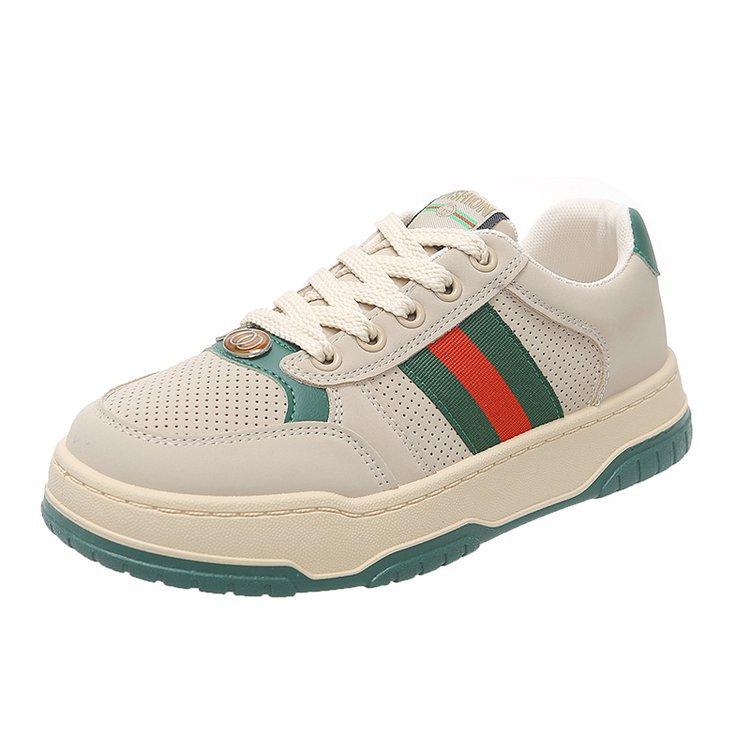 Retro Color Matching Thick Baseplate Shoes Women's Autumn 2025 New Breathable Round Head Lace-up Versatile Casual Sports Shoes