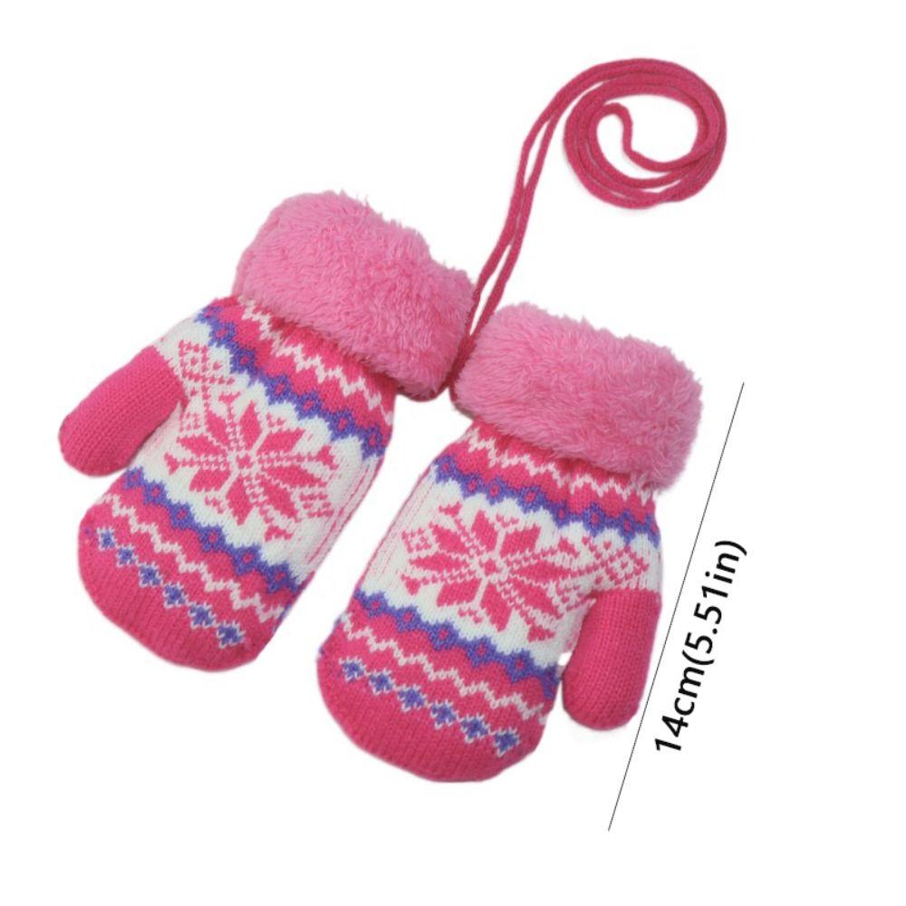 Coldproof Knitted Yarn Winter Gloves Full Finger Thickened Warm Children Mittens With Halter Gloves 3-6 Years Old