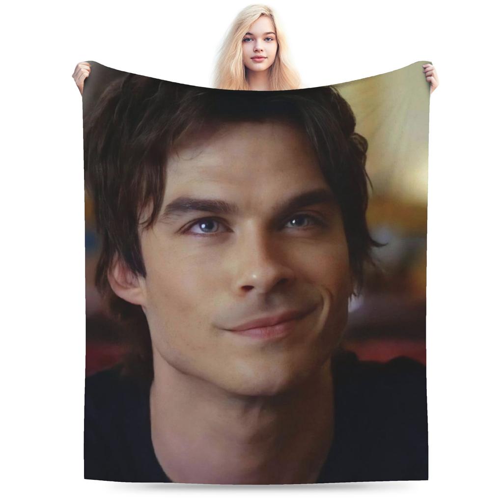 Damon Salvatore Flannel Blankets Winter  Soft Throw Blanket for Girls Boys Bedroom Graphic Bedspread Sofa Bed Cover