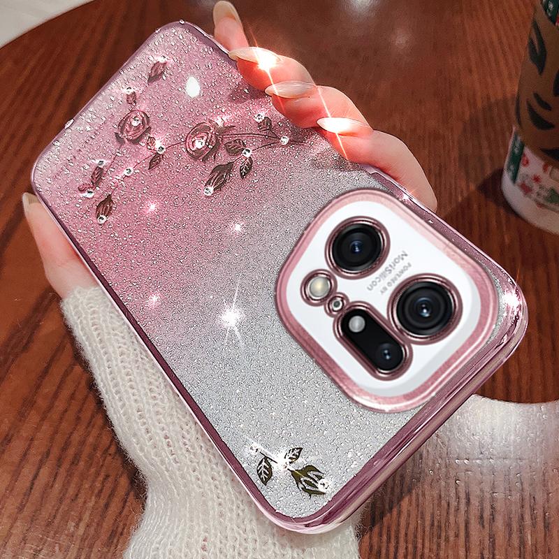 KADEM For Oppo Find X5 Pro 5G Cell Phone Case Rhinestone Flower Pattern Gradient Color Glitter Powder TPU Cover Protector