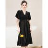 TUHUANG Women's Hepburn Style 100% Mulberry Silk V-Neck A-Line Midi Dress