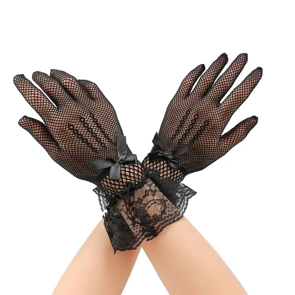 Mesh Fishnet Gloves New Lace Stretchy Stage Performance Gloves Breathable Bow Design Bride Gloves Ladies Winter Gloves