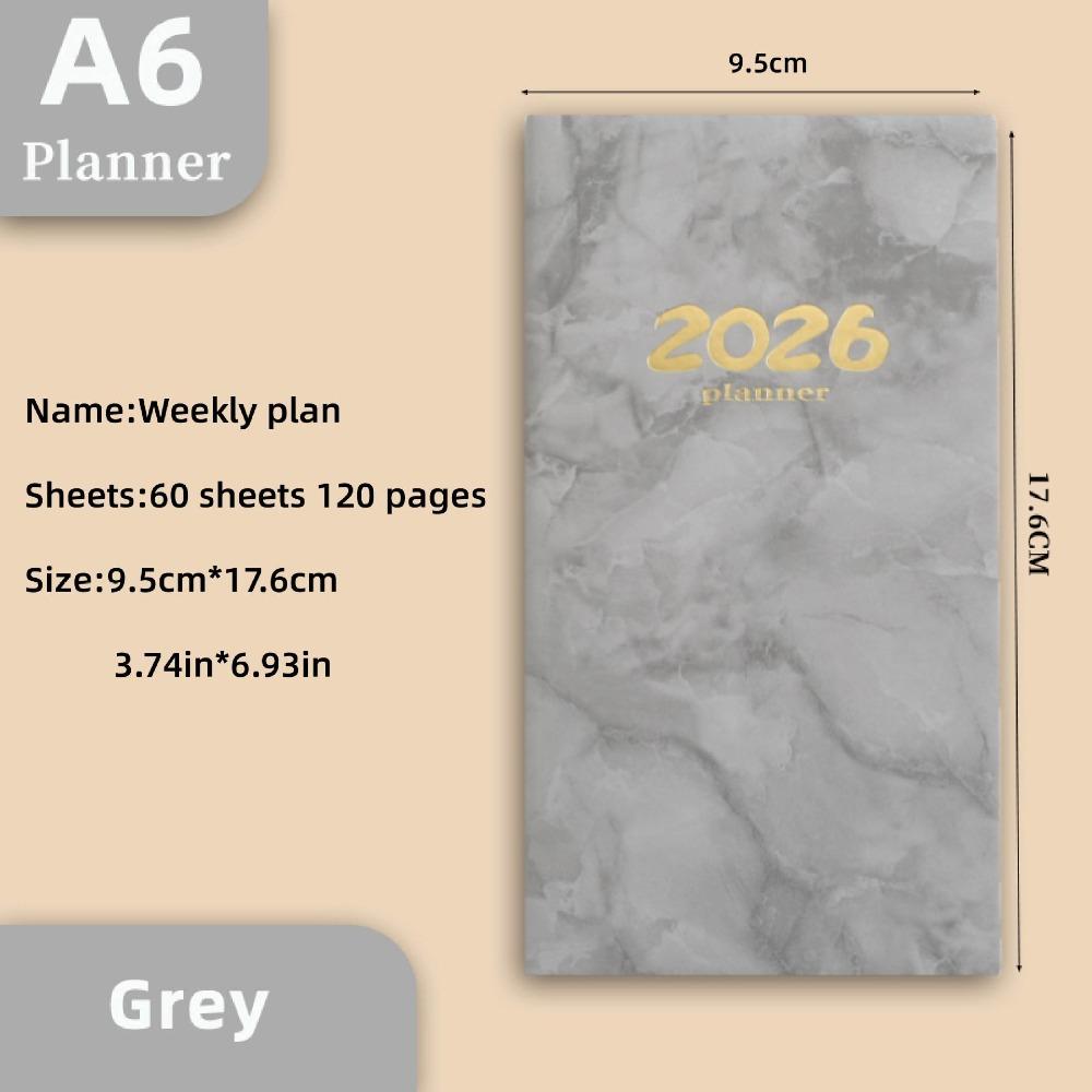 

Список дел Ежедневник для записи встреч A6 Английский блокнот Высокое качество 2026 Книга-планировщик Школа Офис серый