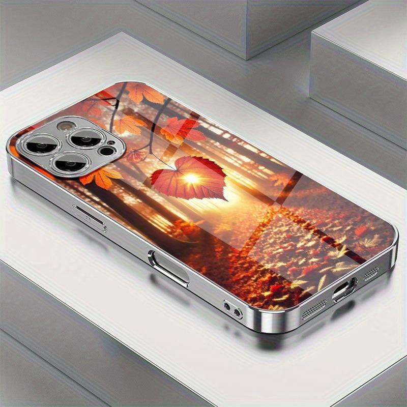 

Скляний телефонний чохол з покриттям для iPhone 17 Pro Max 16 Plus 15 14 13 12 11 Pro 16E 17 Air з принтом «Осіннє листя» та «Серце кохання» iPhone 16 Pro Max