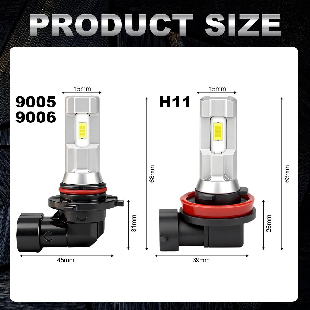 2Pcs H11 H8 H9 LED Fog DRL Bulbs 9005 HB3 9006 HB4 CSP Chip Led Foglights Daytime Running Light 6000K White Super Bright Lamp