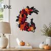 Seasonal Entryway Ornament Halloween Black Cat Moon Wreath, Gothic Crescent Wreath with Spooky Wall Hanging Artificial Rose Flowers for Home