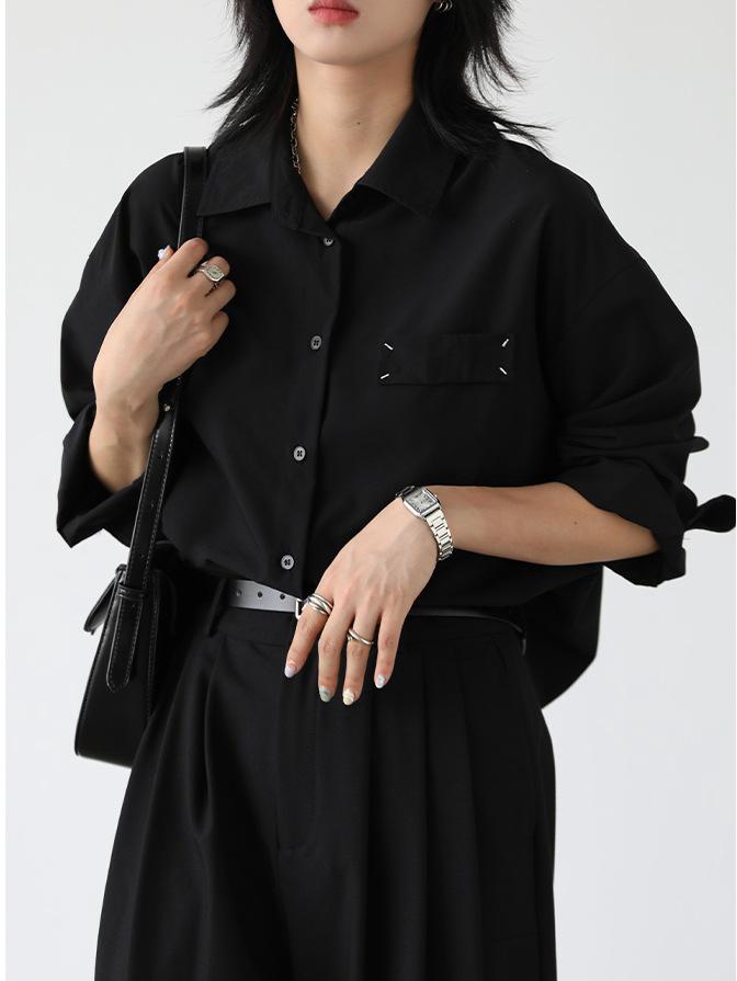 

CHICVEN 2024 Весенняя рубашка свободного кроя с контрастным лацканом и нерегулярными манжетами с узлами, средней длины. Large