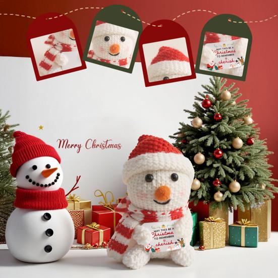 Christmas Doll Mini Funny Positive Santa Claus Snowman Crochet Knitted Toy with Inspirational Card Stocking Stuffers Winter Decor