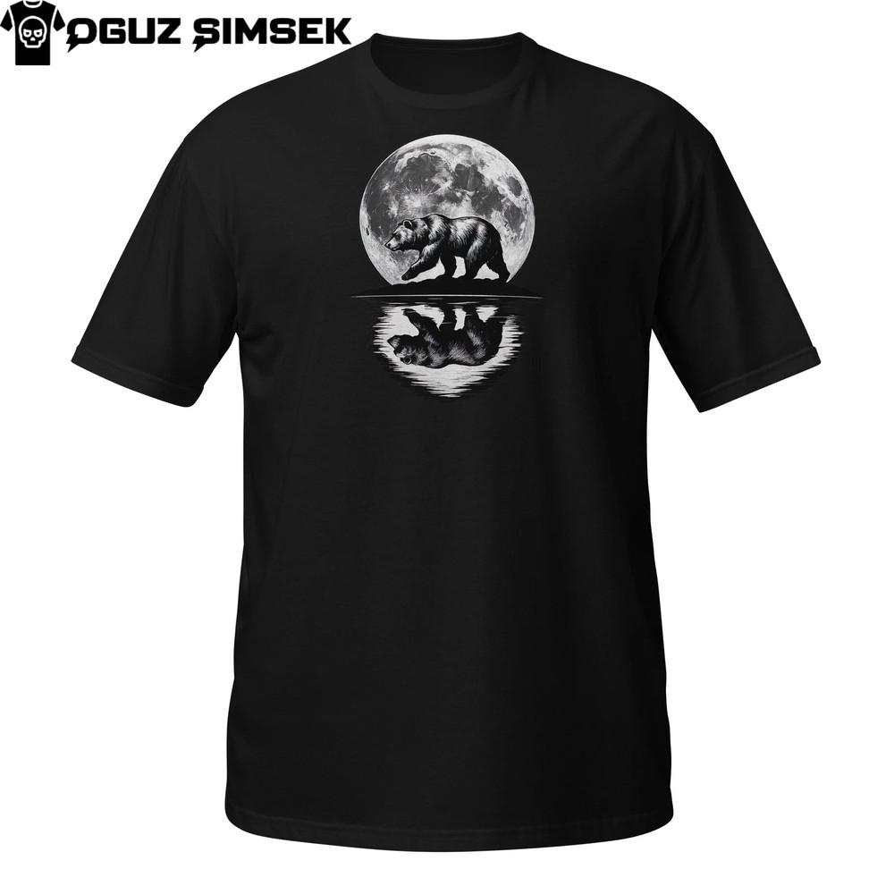 

Bear Under Full Moon Reflection T-Shirt | Nature Wildlife Graphic Tee M