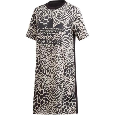 Orijinaller Logo Patchwork Leopar Desenli Kısa Kollu Elbise Kadın Elbiseleri Siyah DV0120
