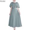 ZANZEA Women Casual Round Neck Mesh Splice Short Sleeve Loose Dress