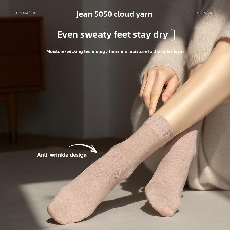 Cotton Socks, Women's Mid-calf Socks, Pure Cotton Autumn and Winter Pile Socks, Cotton White Socks