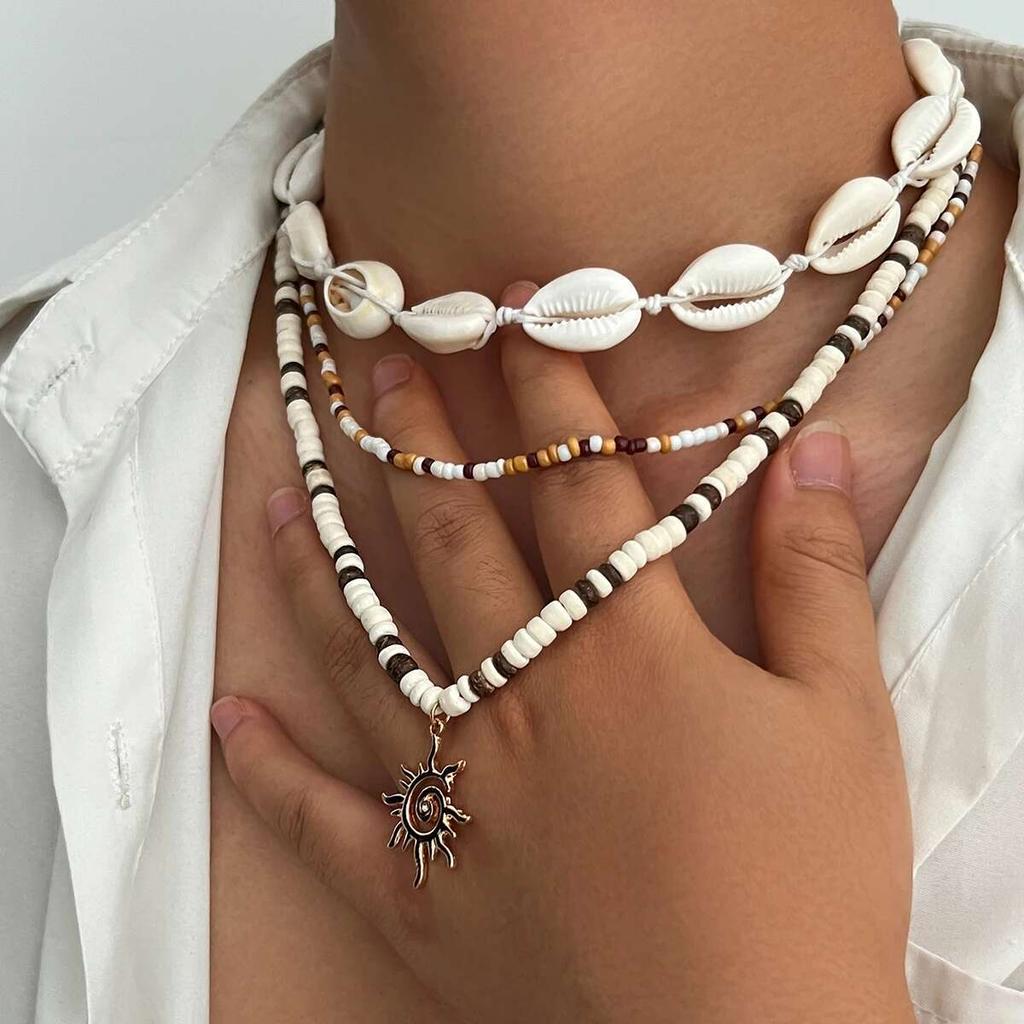 PuRui Bohemia 4 Styles Sun Coconut Husk Pendant Necklace Men Plastic Acrylic CCB Beads 2025 Summer Beach Vacation Zircon Gift
