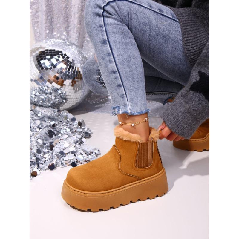 Women's Plus Size Ankle Snow Boots Winter New Minimalist Platform Warm Fleece Lined Boots