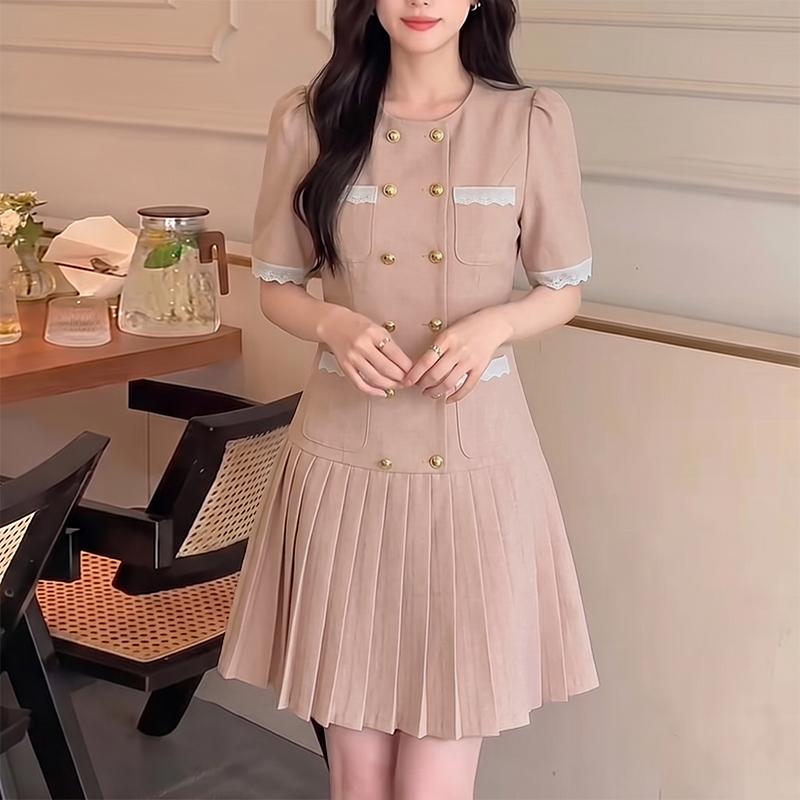 ZANZEA Women Casual Round Neck Short Sleeve Elegant Pleated Dress