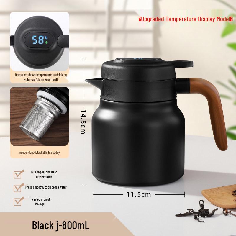 Portable Large Capacity Stainless Steel Tea Stewing Pot with Wooden Handle and Water Separator