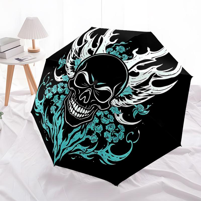 1PC Skull Flames Automatic Folding Umbrella - Compact 8-Rib Design, Durable Plastic & Iron, Lightweight for Outdoor Daily Use, Festive Gift021