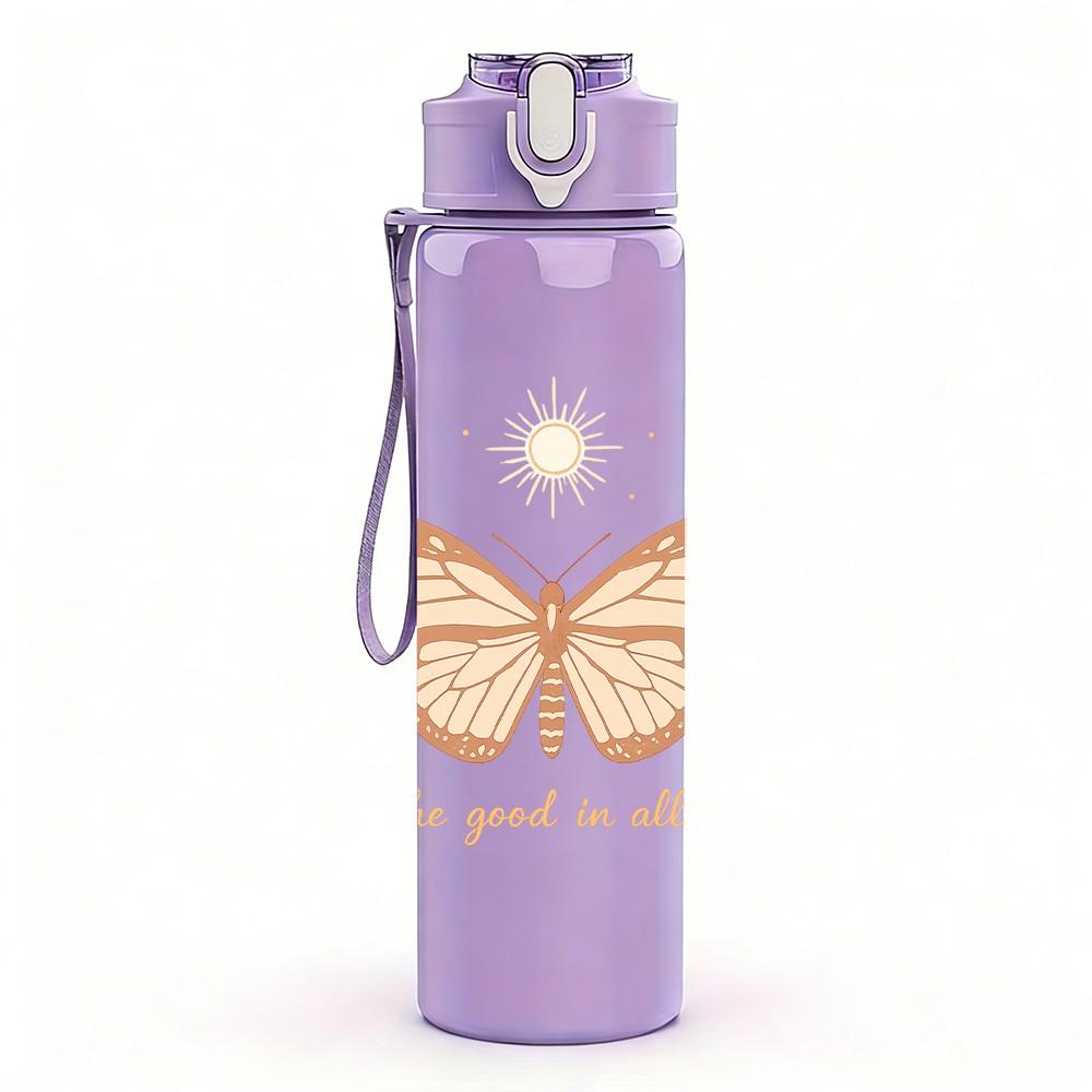 1PC Moon Butterfly Mandala Art 750ml Color Plastic Sports Water Bottle Leakproof Flip Straw Lid Suitable for Sports Office Home Use