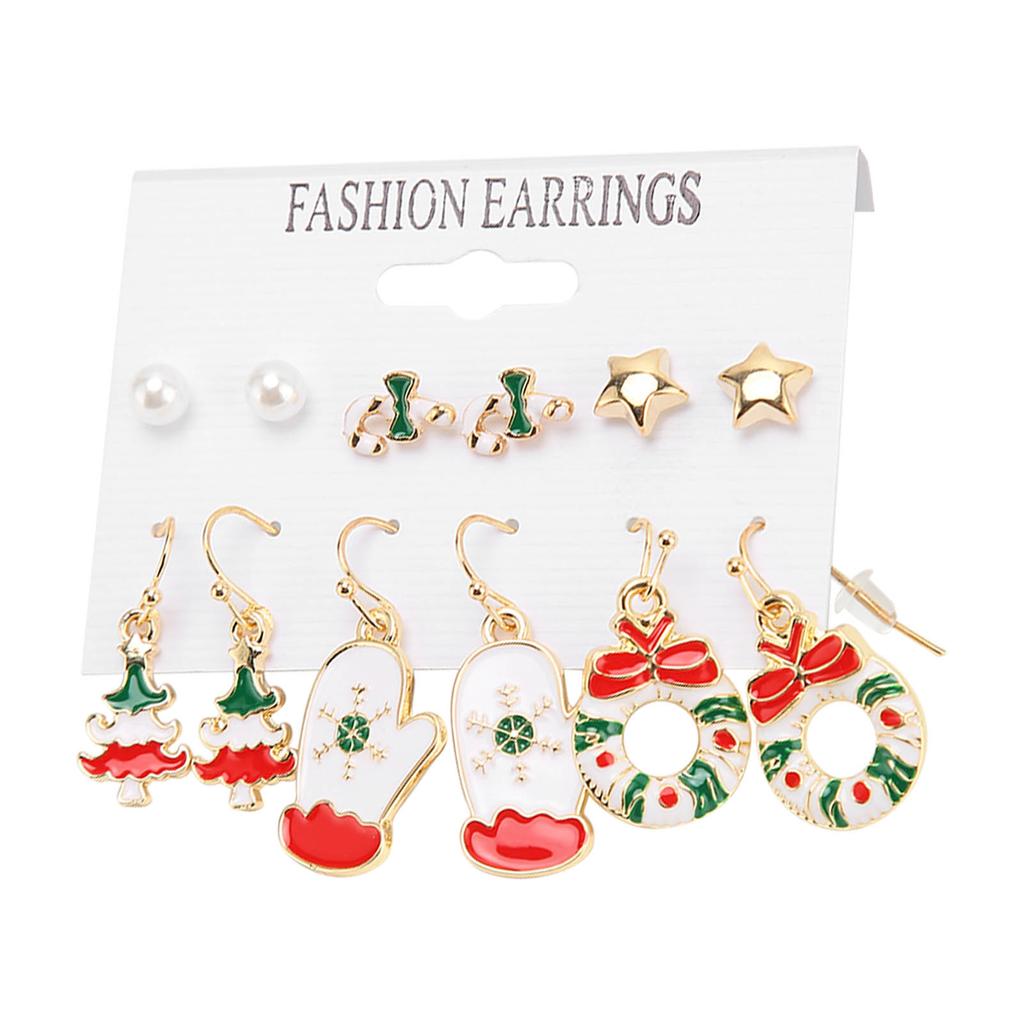 6 Pair Christmas Earrings Set for Girls Fashionable Lightweight Alloy Christmas Tree Earrings for
