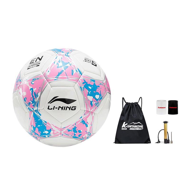 Li Ning Size 5 Soccer Ball TPU Machine Stitched Soccer Ball Unisex White Pink Blue LGQK671-3 Size 5 Ball