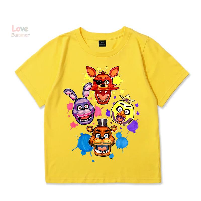 Kinder T-Shirt Unisex FNAF At Freddys Jungen Mädchen Lässig Rundhalsausschnitt Kurzarm Elastische Passform Perfekt für Kinder Alltagskleidung