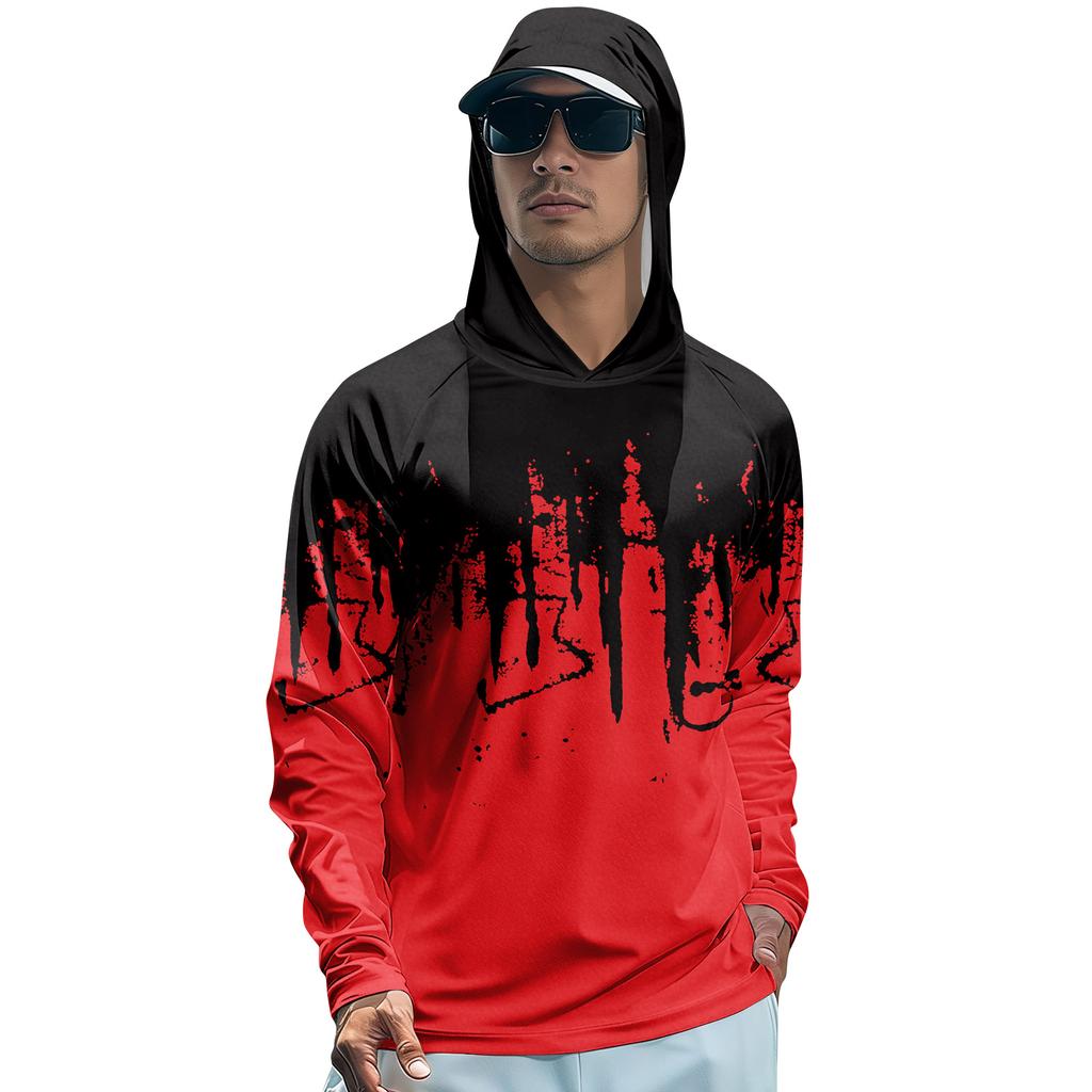 Men's Lapel Printed Single Breasted Pocket Long Sleeve Casual Sports T-Shirt