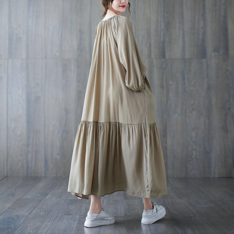 2024 Übergröße Patchwork Plissee Freizeitkleid für Damen - Locker, Schlankmachend, Lange Passform