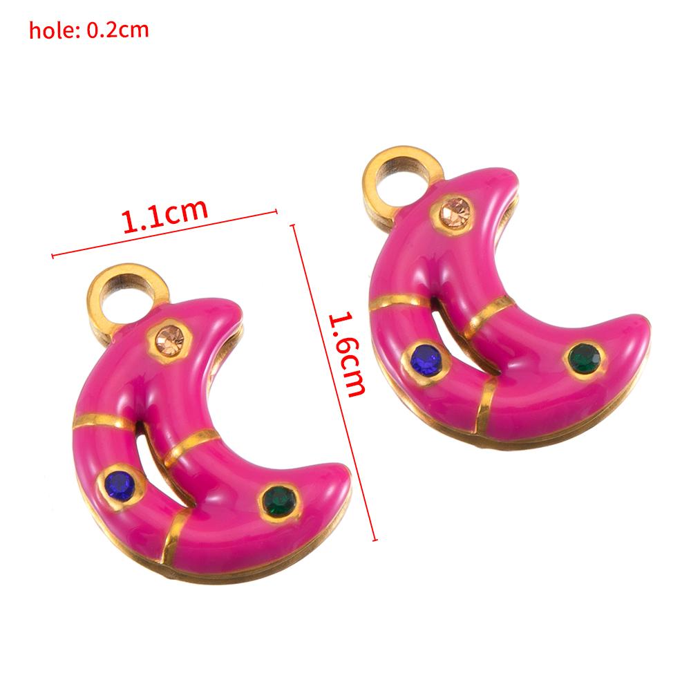 5pcs 2pcs Color Enamel Heart Moon Charm Stainless Steel Crystal Beads Earrings Pendant DIY Jewelry Making Necklace Accessories