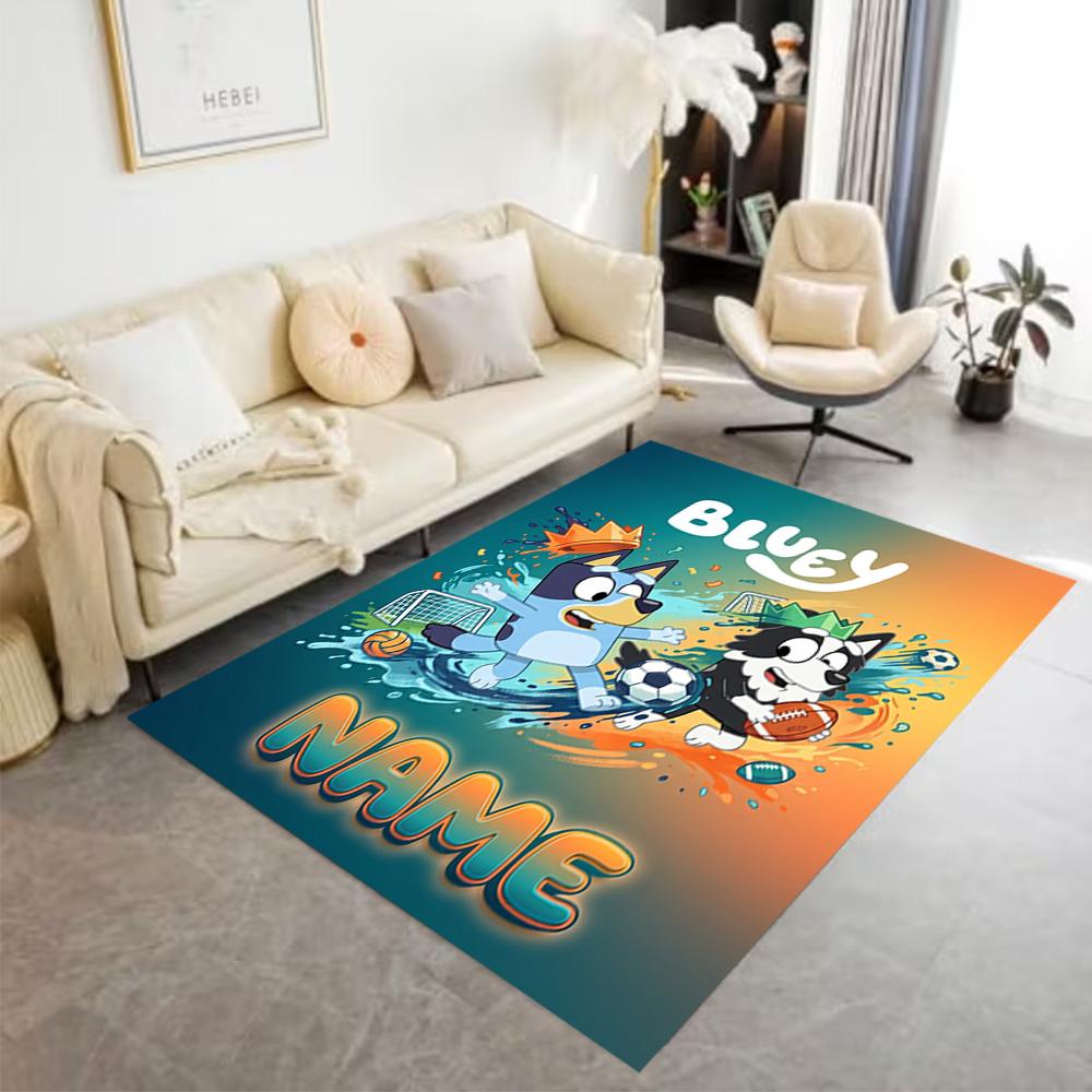 Bluey Sports Adventure Personalized Text Floor Mat Perfect for Decorate room Study room Balcony Playrooms Antislip Carpet Decorate Offices