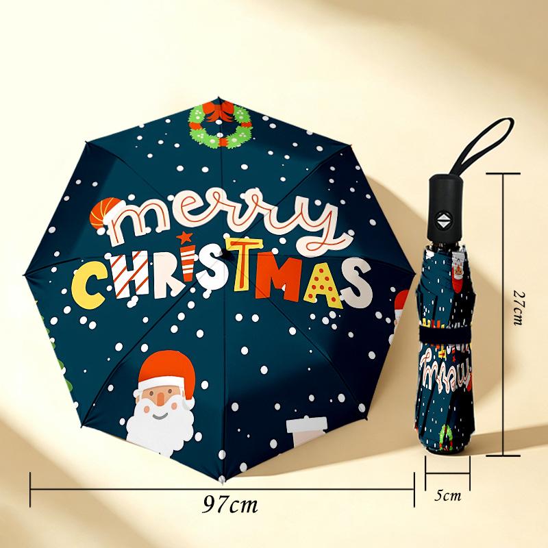 Christmas Greetings 8 Ribs 3Fold Black Glue Uv Protection Umbrella Sun Protection Rainproof Compact Folding Umbrella For Travel Daily Use C923440