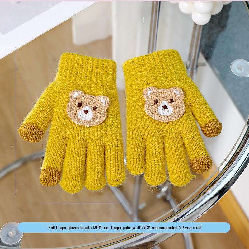 Warm Plush Five-Finger Winter Gloves for Boys and Girls (0-12 Years)
